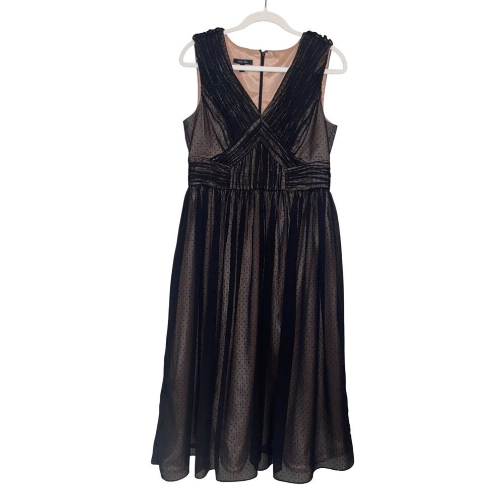 Ivy + Blu  Sleeveless Black Sheer lace polka dot Dress Nude Liner Size 10 V-neck